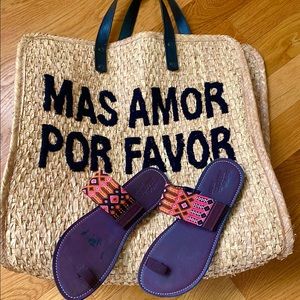 Hand made Mexican beaded leather sandals
